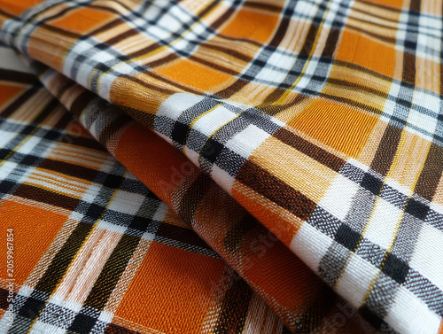 Close-up of Classic Checkered Fabric Pattern in Warm Autumn Colors for Clothing