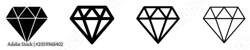 Canvastavla Set of diamond icons, symbols for gemstone, quality, luxury, success, and exclusivity