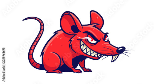 Fotografie Aggressive red rat mascot with sharp teeth and an evil grin