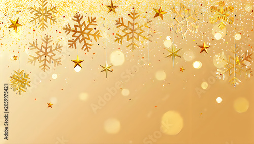 Elegant Gold Christmas Background with Snowflakes and Stars