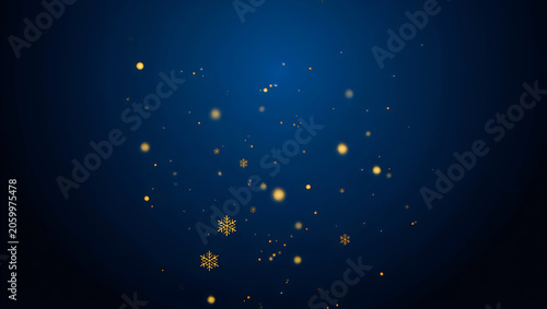 Elegant gold snowflake background with glowing bokeh sparkles