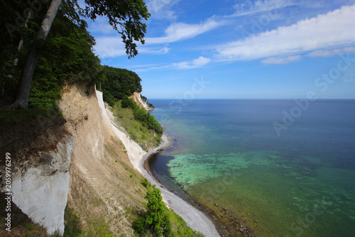 View from the cliff-top hiking trail of the chalk cliffs in Jasmund National Park on the island of Rügen, Baltic Sea – Germany, 2026