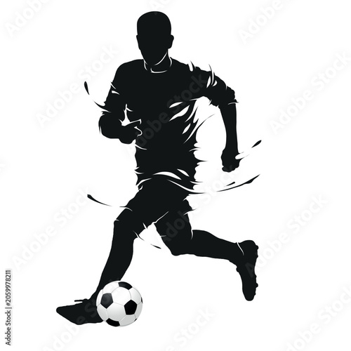 Dynamic Soccer Player Silhouette Running with Ball Motion Splatter Art