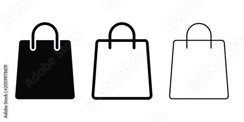 Shopping bag icon silhouette vector, bold outline and line art design