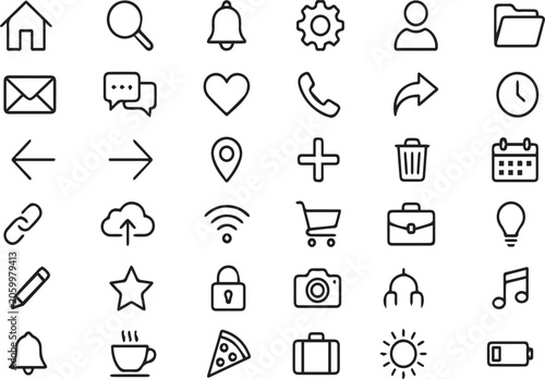 Foto Set of thin line web interface icons for mobile app development and modern digital design