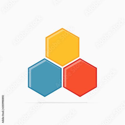 Three Interconnected Hexagons in Yellow, Blue, and Red