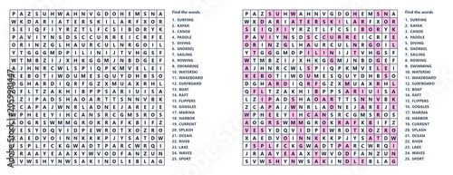 Obraz na plátně Hard summer word search worksheet printable water sports theme