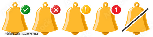 Notification Bell Status Icon Set for Alert Reminder and App Notification Concept