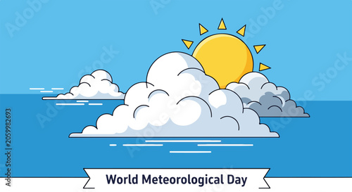 Tableau sur toile A sunny day with clouds over the ocean on World Meteorological Day