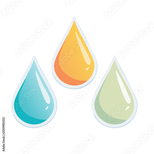 Three colorful water droplets in flat design