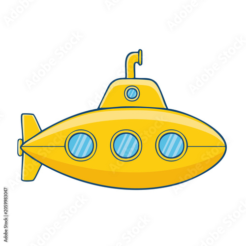 Yellow cartoon submarine with portholes and periscope