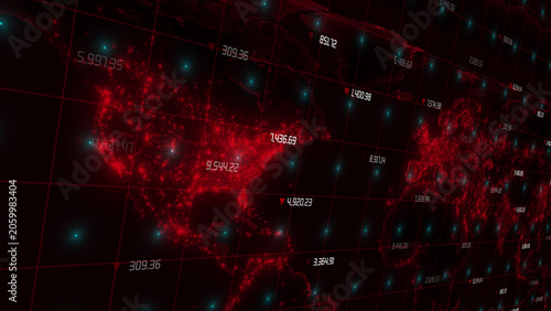 Schilderij op canvas Global world map red floating Loss, Drawdown, and Slippage Loss, Revenge Trading