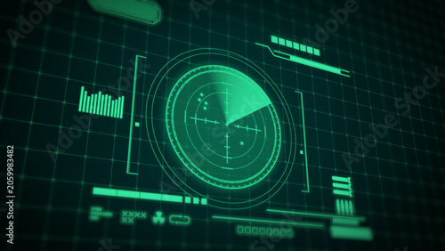Schilderij op canvas Circle radar submarine display digital interface screen scanner round circular n