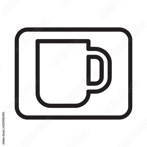 Simple black and white line drawing of a coffee mug within a frame
