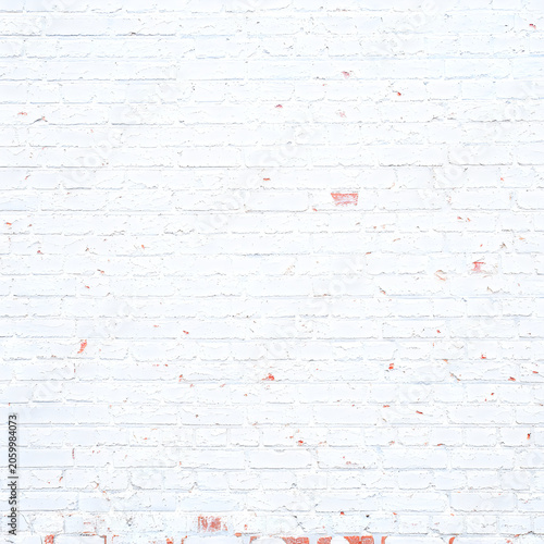Weathered White Painted Brick Wall Texture with Peeling Paint