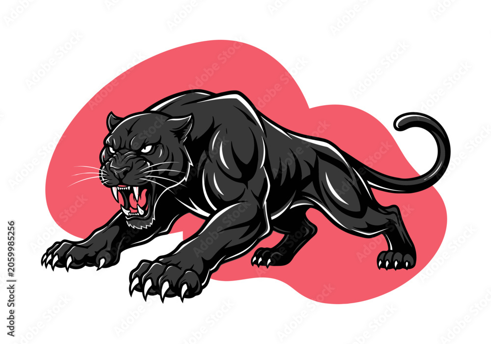 Fototapeta premium Ferocious Black Panther Unleashing a Powerful Roar