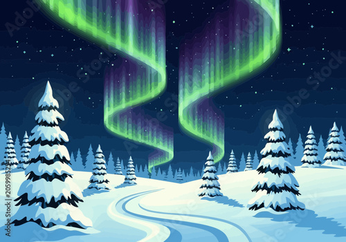 Ethereal Aurora Borealis Dancing Over Snowy Winter Landscape