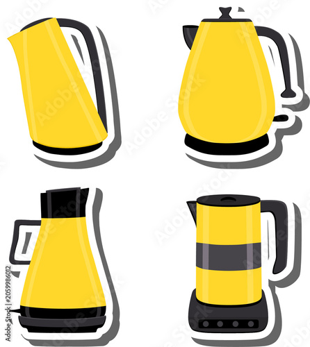 Set symbols for electric kettle with lid for tea,