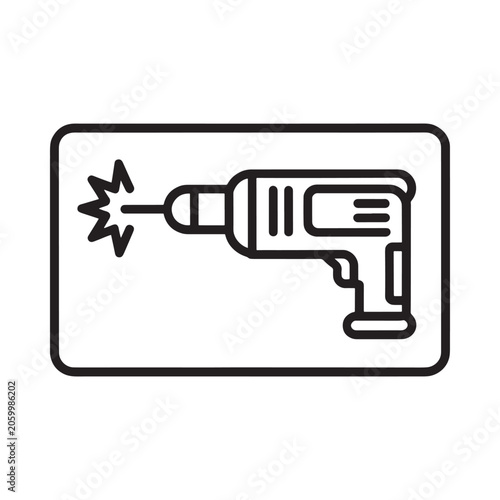 Line art illustration of a power drill impacting a surface