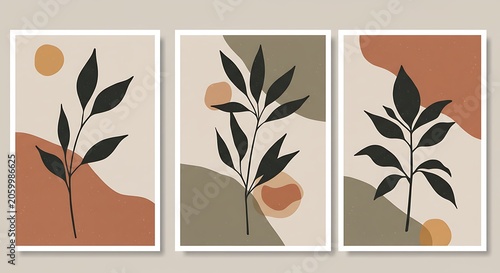 Abstract Botanical Wall Art Prints, Set of Three