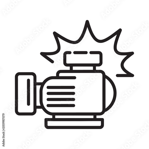 Line art illustration of an electric motor with explosion effect