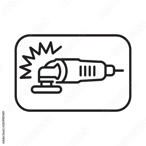 Simple line drawing of an electric sander tool within a rounded rectangle
