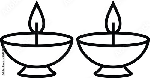 Canvastavla Two black oil lamps with flames on stands