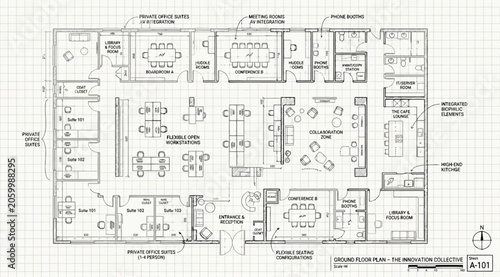Obraz na płótnie Detailed architectural ground floor plan for the innovation collective