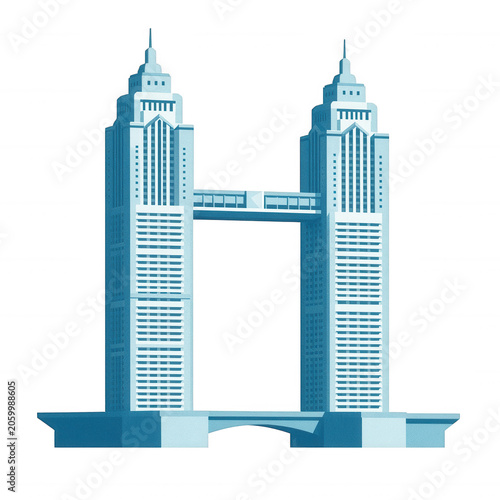 Twin Skyscrapers Connected by Sky Bridge Transparent Background