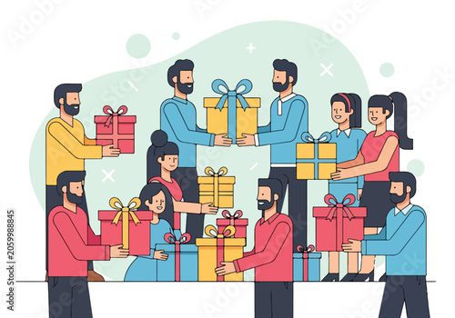 A colorful illustration of people exchanging gifts (1)
