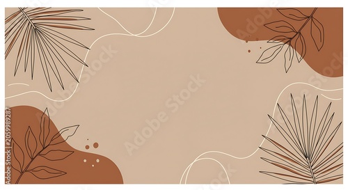 Abstract Tropical Line Art Background, Beige & Terracotta