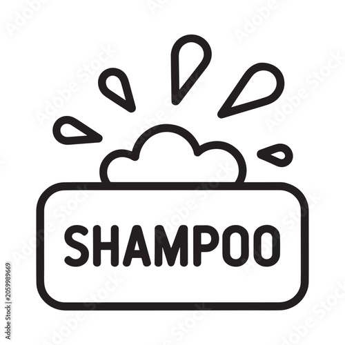 Simple line drawing of shampoo bottle with bubbles above it