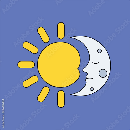 A smiling cartoon sun and moon
