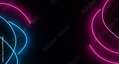 Abstract Neon Glowing Lines, Pink & Blue Swirls, Dark Background