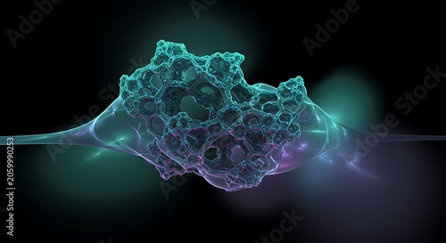 Abstract Cellular Structure, Glowing Teal & Purple