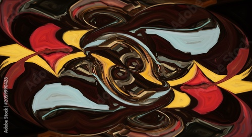 Abstract Swirl Pattern: Red, Yellow, and Black Design