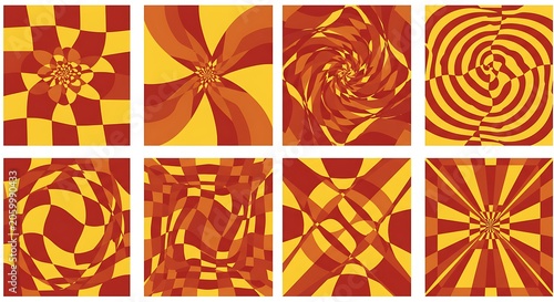 Abstract Red and Gold Optical Illusion Patterns