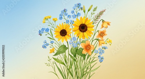 Summer Wildflower Bouquet Illustration