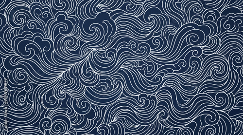 Photos Seamless pattern with stylized ocean waves in japanese style, traditional indigo