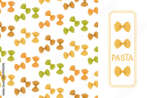 Принти на полотні Seamless pattern and card design with farfalle pasta
