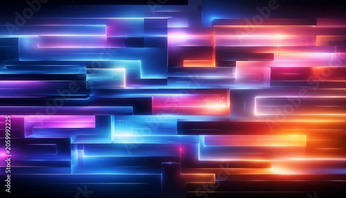 Abstract geometric pattern with vibrant neon blue and pink glowing lines
