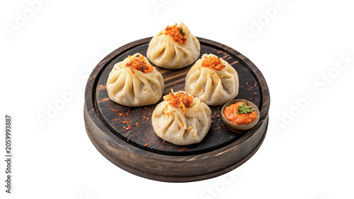 Obraz na plátně Group of traditional steamed Asian dim sum baozi dumplings isolated on transpare