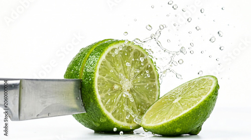 Slice of lime fruit isolated on white background fresh green citrus food with juicy cut pieces and healthy organic freshness