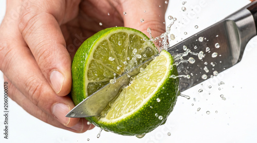 lime in hand holding fresh lime with lime slices in ice water glass refreshing citrus drink green tropical fruit juice