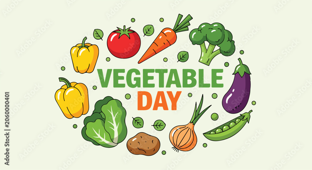 Fototapeta premium Colorful vegetables surround 'VEGETABLE DAY' text