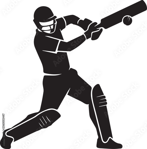 Professional Cricket Batsman Hitting Pull Shot Silhouettes