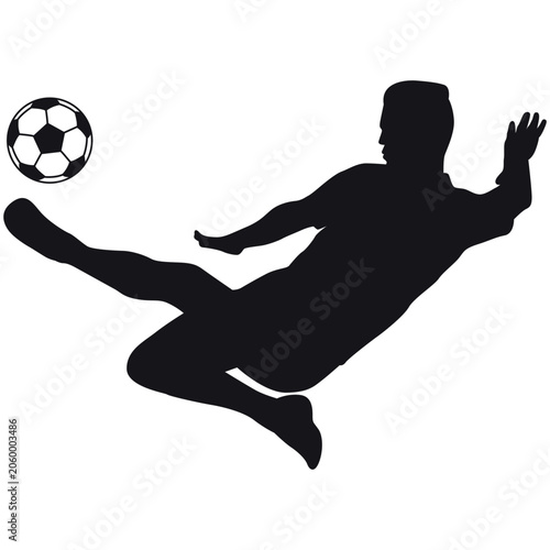 Dynamic Soccer Player Silhouette Kicking Ball in Air Bicycle Kick Football Action