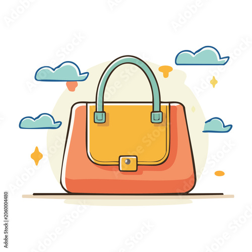 Flat design orange backpack with clouds and stars