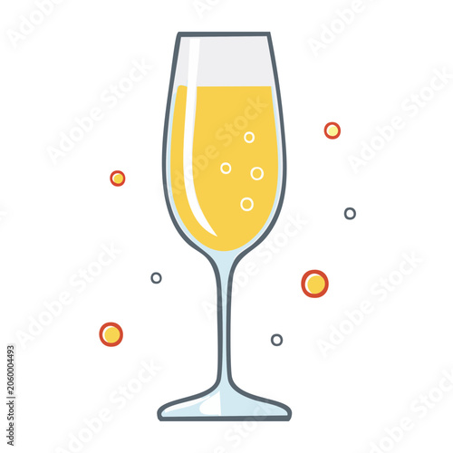Flat design wine glass with bubbles isolated