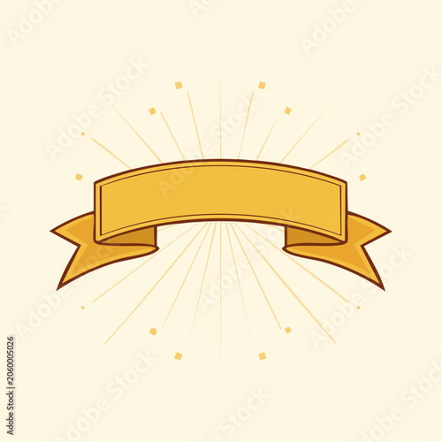 Golden Ribbon Banner with Starburst and Confetti